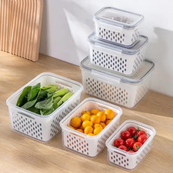 Organizador Com 3 Potes Herméticos Geladeira Para Frutas, Alimentos Vegetais Uso Microonda