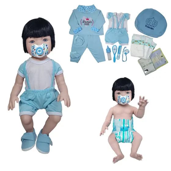 Boneco Bebê Reborn Silicone 2 trocas de roupa + 19 Itens - 48cm!