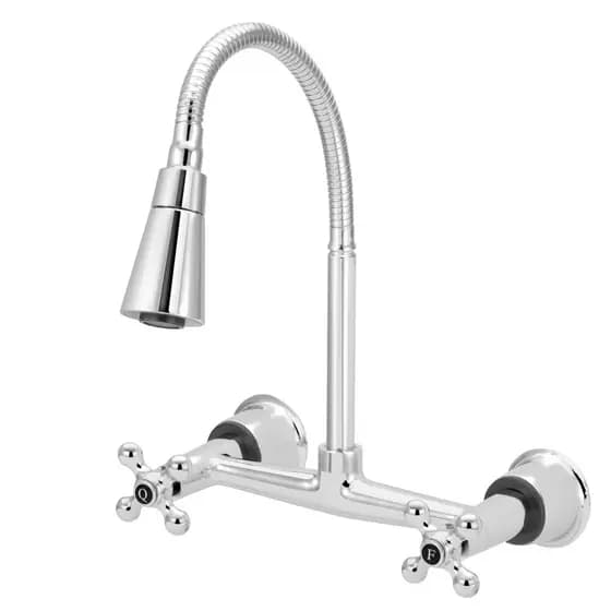 Torneira Misturador Cozinha Gourmet Cone Parede Duplo Jato Agua Quente Fria