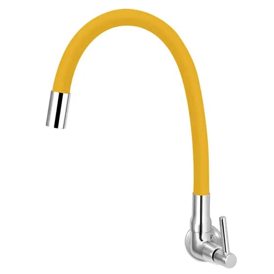 Torneira Cozinha De Parede Tubo Gourmet Flexível Amarelo Agua Quente Fria Movel