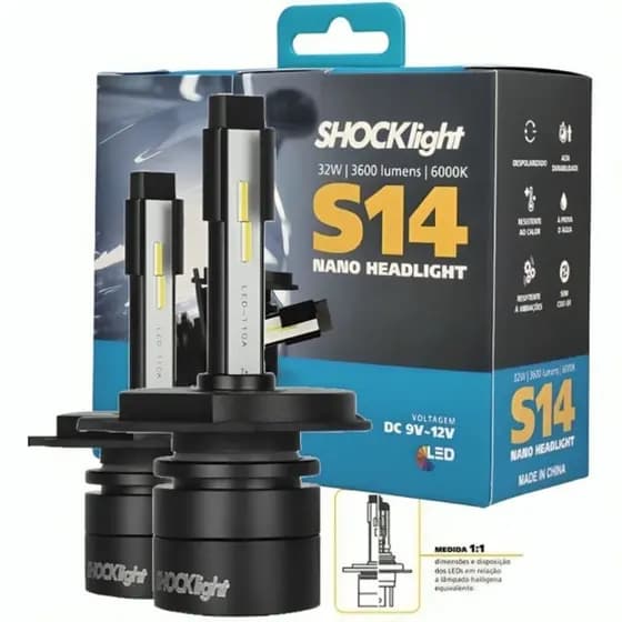 Par de Lâmpadas s14 Mini Shocklight 6000K 3.600 lumens h1 h3 h4 h7 h8 h9 h11 hb3 hb4 h27 h16