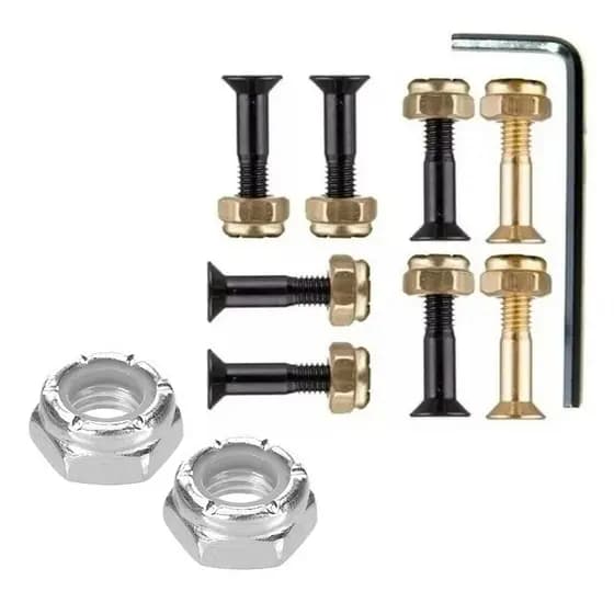 Parafusos Base Para Skate Porca 10 + Chave L Allen 8 Parafuso Skateboard 1 polegada alen