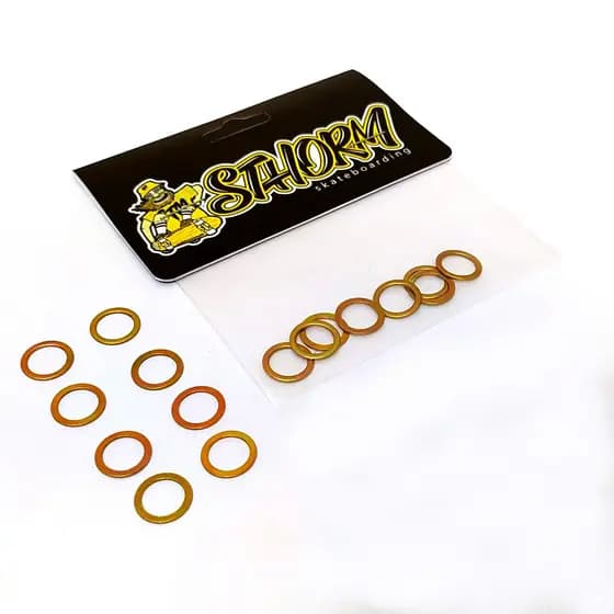 Mini Arruelas de Rolamentos Dourada Sthorm Skateboard Skate 8 arruelinhas Nota Fiscal incluida NF