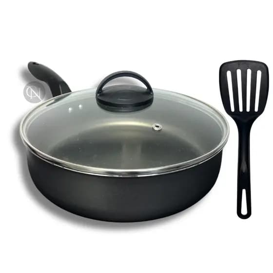 Frigideira 18 cm Alta Antiaderente Teflon Tampa de Vidro e Espátula Cor Grafite