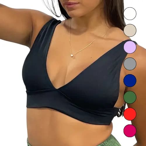 Top Cropped Alça Grossa Larga Decote V Feminino Duplo Sem Bojo Suplex Premium Duda