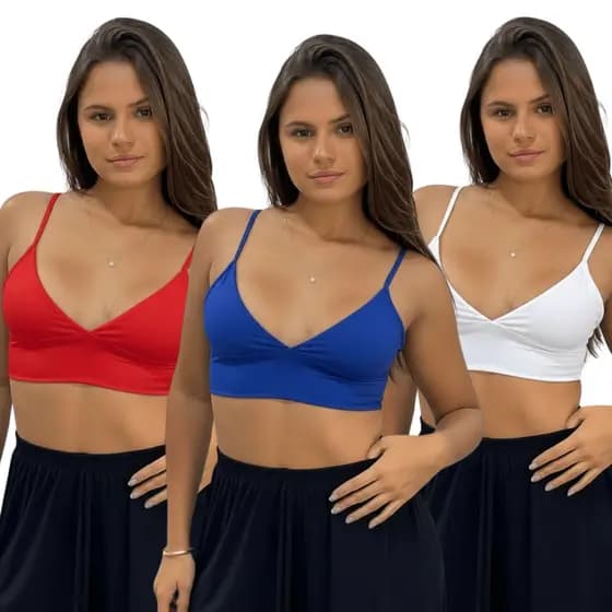 KIT 3: Top Feminino Alça Fina Decote V em Suplex Premium Estiloso Básico Versátil