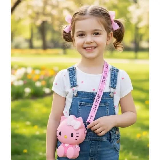 Bolsa Infantil Silicone Alça Transversal Regulável Hello Kitty 3D Porta Moédas Acessórios Maquiagem Lançamento 2025