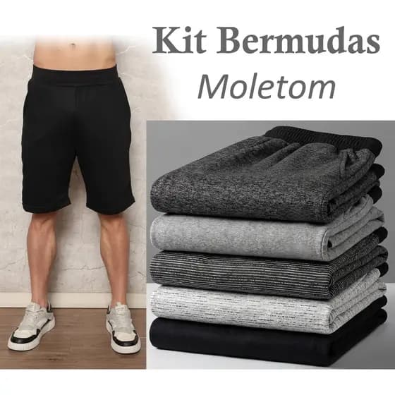 Kit 5 Bermudas Masculinas Moletom Cores Sortidas Treino Academia