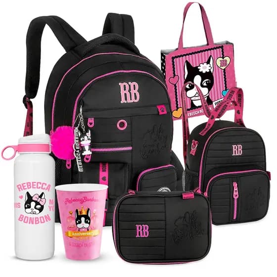 Kit Mochila Escolar Rebecca Bonbon Mochila Estojo Box Lancheira Térmica Copo RB