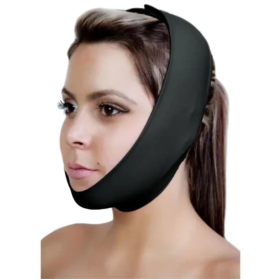 Faixa Cirúrgica Mentoneira Facial Bioativa Otoplastia Inchaço Papada Ajuste Velcro Tamanho Único