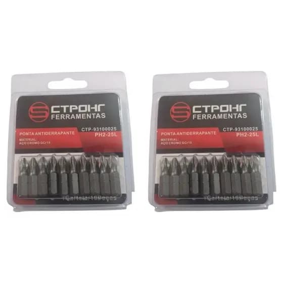 Kit 20 Ponta Bit PH2 25mm Ponteira Magnética Antiderrapante Titânio Phillips CTPOHR