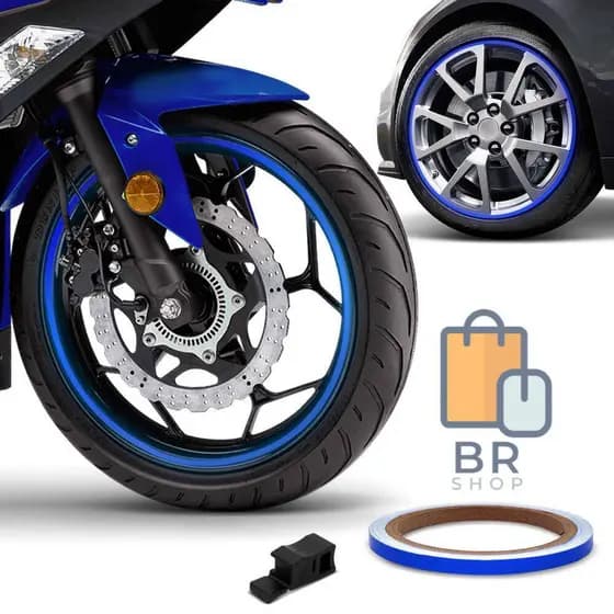 Friso De Roda Refletivo Motos e Carros Aplicador Adesivo Azul