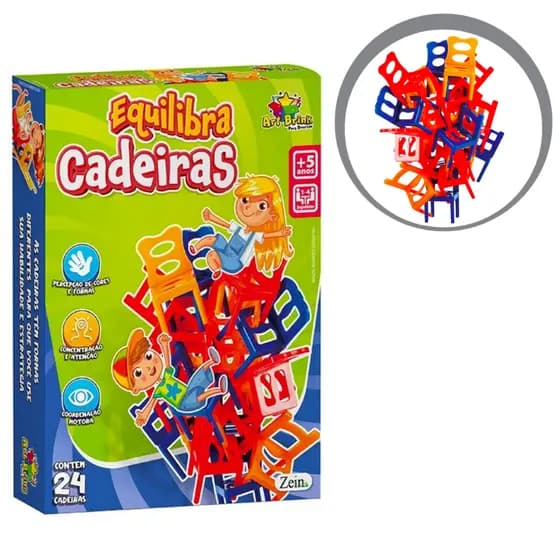 Jogo Infantil Equilibra Cadeiras Raciocinio Lógico Coordenação Motora Percepção Cores Para Crianças