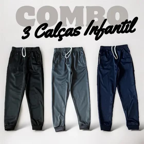 Kit 3 Calça Infantil Jogger Menino Forrada Juvenil Reforçada 2 Ao 16