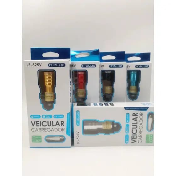 kit 2 CARREGADOR VEICULAR CABO ENTRADA V8 3,4A CARREGA RAPIDO 2 USB