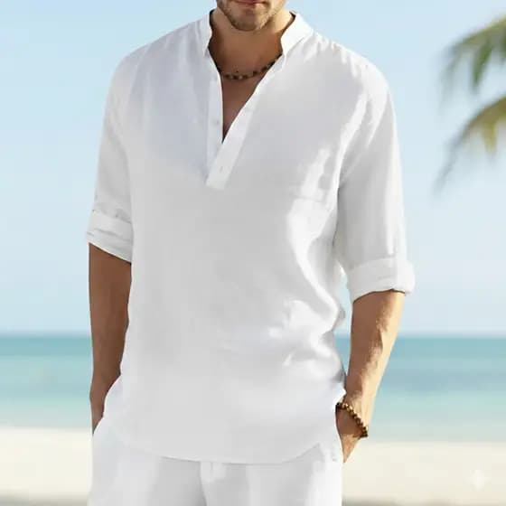 Bata Masculina Linho Premium Manga Longa - Camisa Social Ideal para Ano Novo