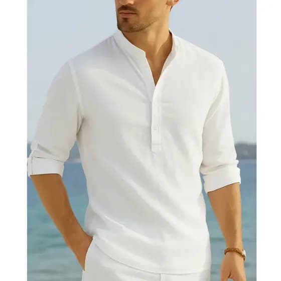 Bata Masculina em Linho Premium Verão Leve Ano Novo Batizado Praia Homem Slim PlusSize Social Branca