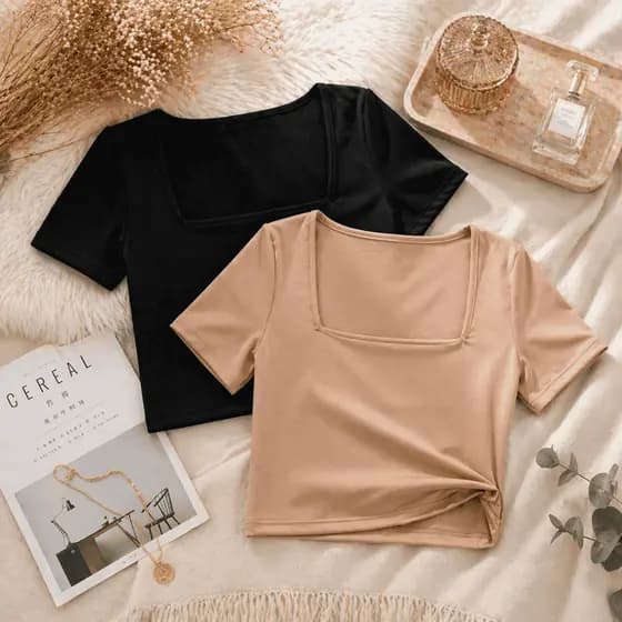 Kit 2 Blusa Feminina Suplex Premium Decote Quadrado Ajustada Confortável Elegante Moda Feminina