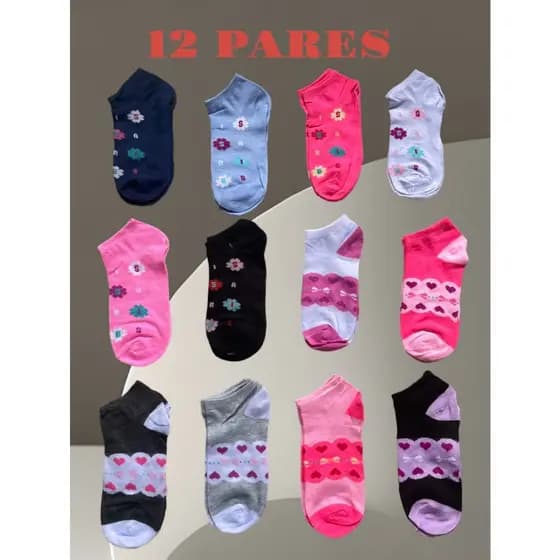 KIT 12 PAR MEIAS FEMININA JUVENIL CANO CURTO ESTAMPADA ADOLESCENTE 31-35