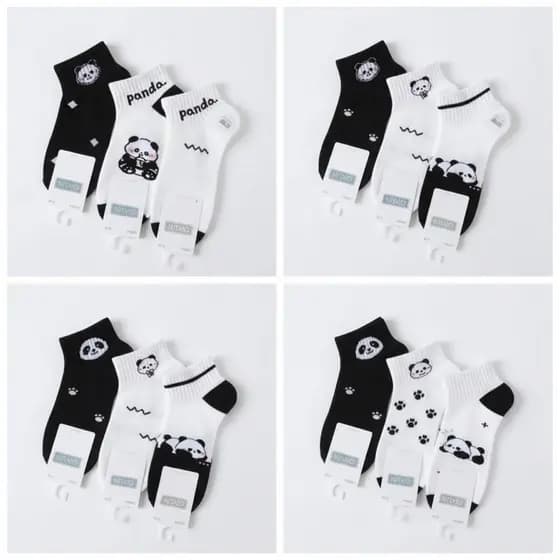 Meias Femininas Cano Curto Panda Kit 6/12 Pares Divertidas Confortáveis Sortida xiongmao