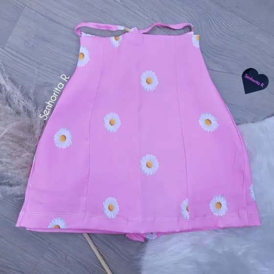 Short Saia Estampado Zíper Tendência Moda Feminina