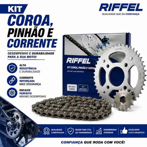 Kit Relação Cg 160 Titan Fan Start Cargo Aço 1045 Todas - Coroa + Pinhão + Corrente
