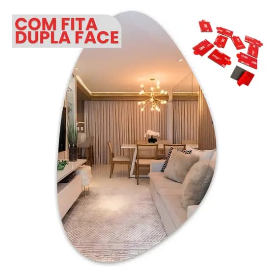 Espelho Orgânico 80x60cm Decorativo Sala Quarto Banheiro Com Dupla Face