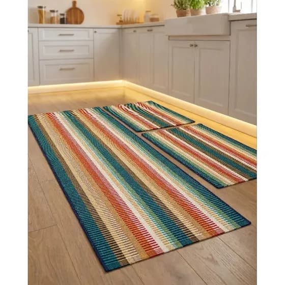 jogo de cozinha 3 Pças em tear algodão Lavável a máquina Passadeira 1, 40 x48 Tapetes pequenos 50x48.