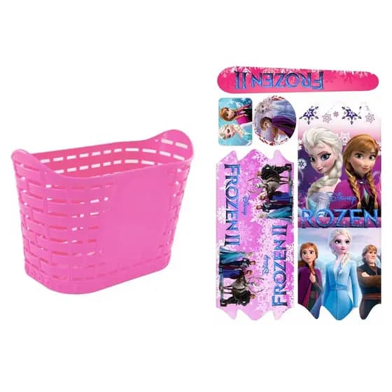 Kit Infantil Feminino Cesta Plástico + Adesivo Bike Frozen Skye Unicórnio Princesas Disney Bicicleta Aro 14/16/20