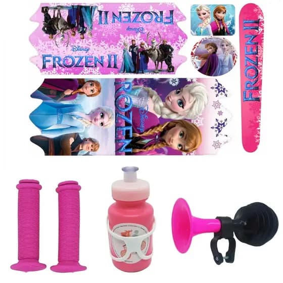Kit Bike Infantil Buzina Manopla Garrafa Adesivo Princesas Frozen Skye Unicórnio Feminino Aro 16