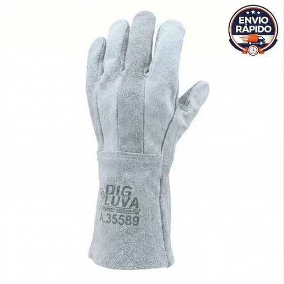 Luva em Raspa Total Couro Soldador Proteção EPI Punho 7cm 15cm 20cm Cano Curto Médio Longo