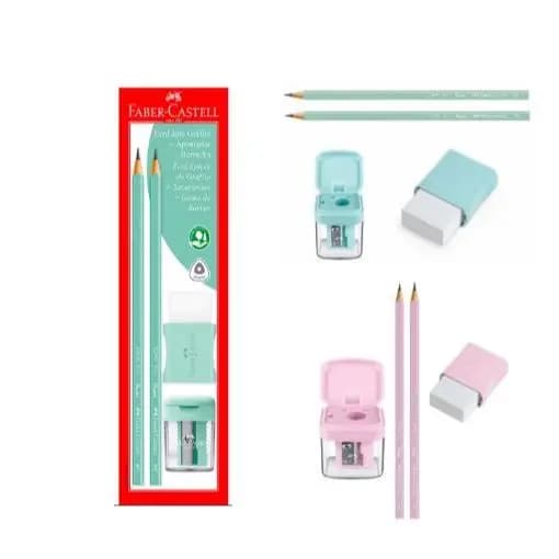 KIT FABER-CASTELL - LÁPIS, BORRACHA E APONTADOR - VERDE PASTEL