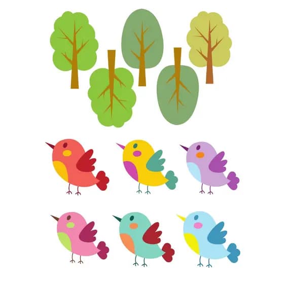 55 Adesivos de parede pássaros coloridos e arvores decoração quarto infantil menino e menina