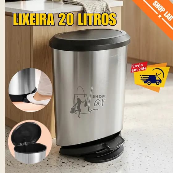 Lixeira Cesto de Lixo 10 | 20 Litros Automática Tampa Pedal Para Banheiro Cozinha Escritório Quarto