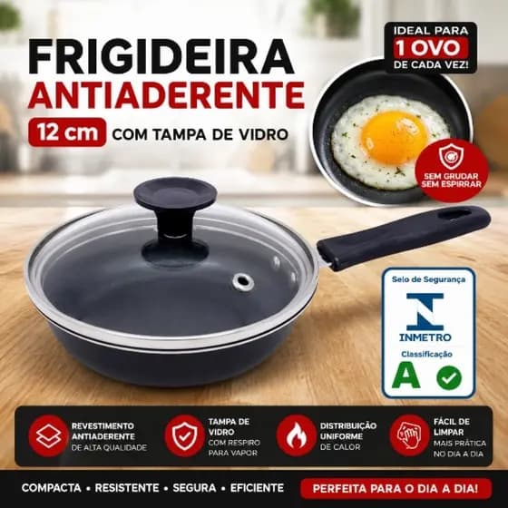 Frigideira Antiaderente Pequena 12 Centímetros Tampa De Vidro Frita 1 Ovo