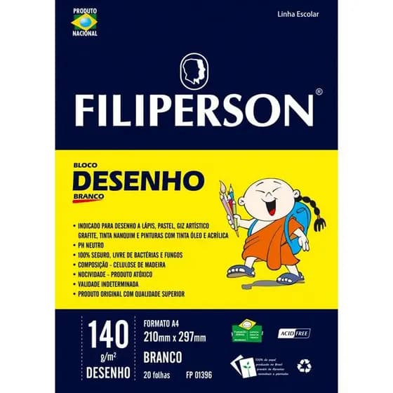 Bloco Desenho A4 Branco 140g 20 Fls Filipinho