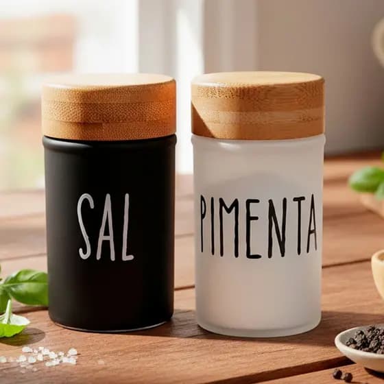 Kit Saleiro E Pimenteiro de Vidro Com Tampa de Bambu Doha 80ml C/2pcs Hauskraft