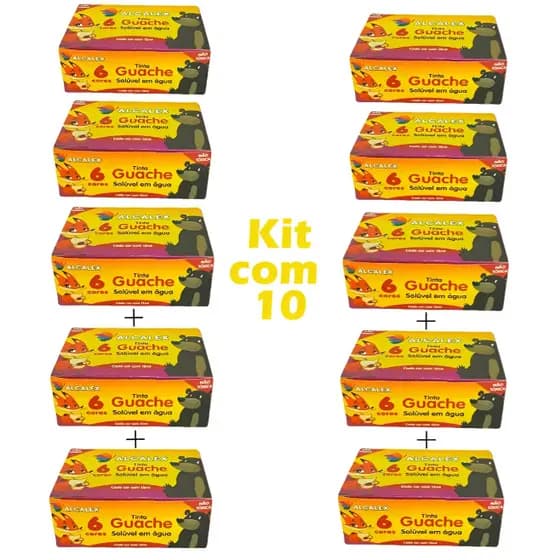 Kit 10 Caixas Tinta Guache 15ml Alcalex - 6 Cores Vibrantes