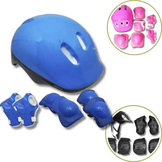 Kit Proteção Capacete Ajustável Infantil Protetor Bicicleta Patins Skate Diversão Segurança 7 pçs