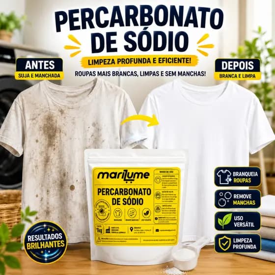 Percarbonato De Sódio 1kg Tira Manchas Clareador Alvejante Sem Cloro Limpeza Pesada Oxi Ativo