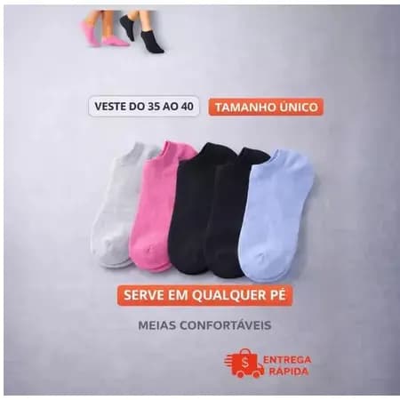 Kit Meias Femininas Soquete Cores Sortidas Conforto e Qualidade 3 a 24 Pares 35 ao 40