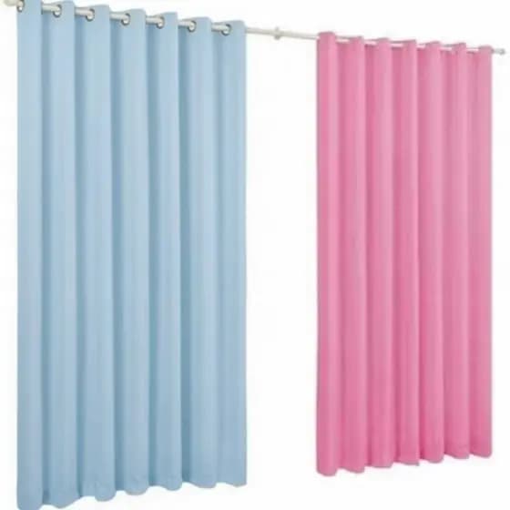 Cortina Infantil Menino e Menina 2,00 x 1,40 Microfibra Duas Cores Azul e Rosa Quarto de Bebê Janela com Ilhós P/ Varao