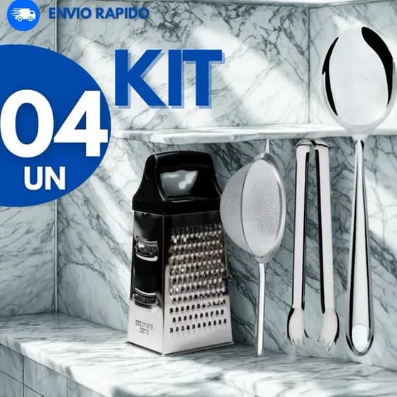 Kits Peças de Cozinha Inox Ralador 4 Faces Peneira 12cm Colher de Arroz e Mini Pegador Alta Qualidade (Kits Diferentes)
