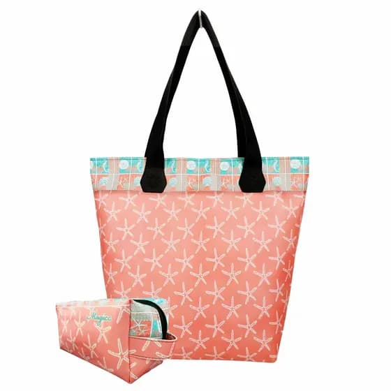 Bolsa Feminina Nécessaire Feminina Praia Impermeável Estrela-do-Mar Salmão Magicc Bolsas BN-193