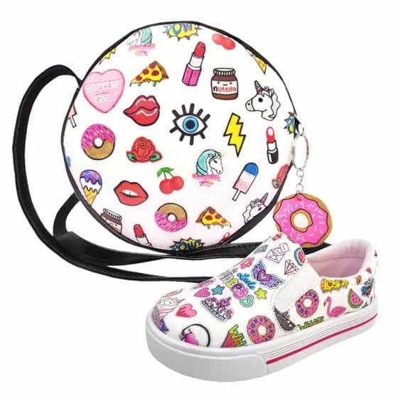 Kit Infantil Bolsa e Tênis Infantil Feminino Casual Stickers, Tenis Infantil Menina Magicc Kids (009-020)