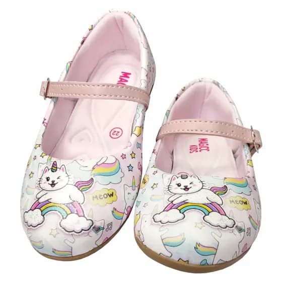 Sapatilha Infantil Feminina Gatinho Arco-Irís, Magicc Kids (1205)