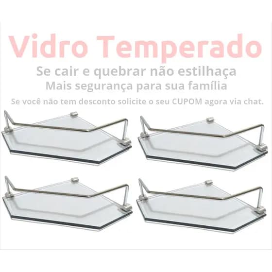 kit 4 Porta Shampoos Canto Reto em vidro e 100% Alumínio Maciço. Cobrimos qualquer oferta anunciada.