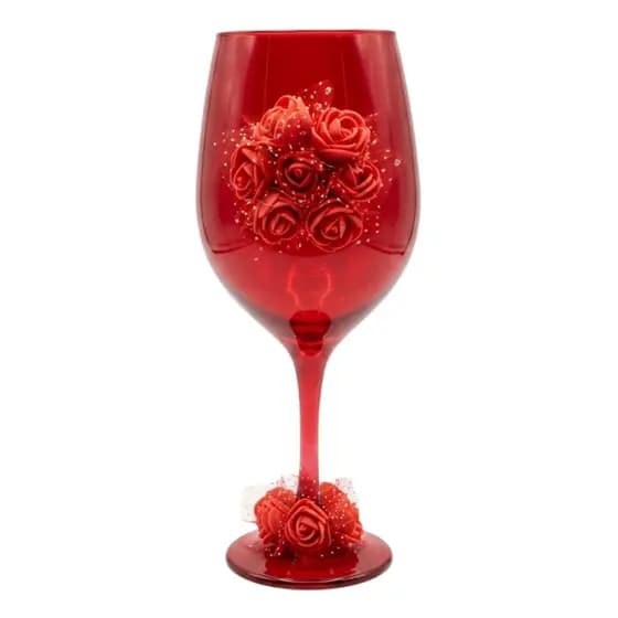 Taça Vidro Pomba Gira Vermelho com Rosas 490 ml