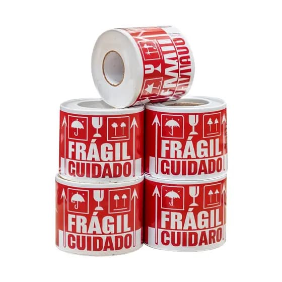 Etiqueta Adesiva Cuidado Frágil Horizontal 10x15cm - Rolo com 1000un Papel Couchê