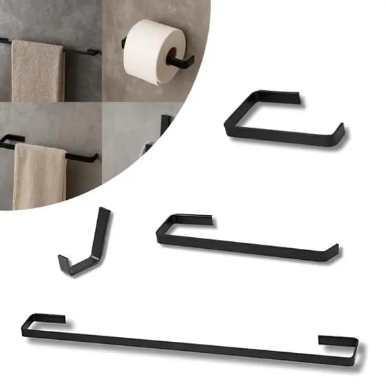 Kit de Acessórios Para Banheiro 04 Peças Luxo Preto Fosco Stander Alumínio Maciço e Canoplas Inox